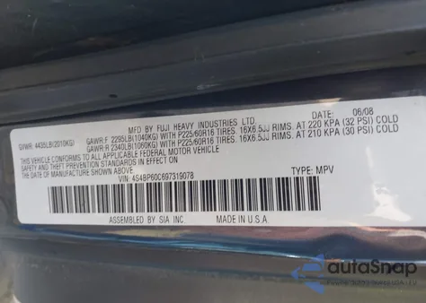 2009 Subaru Outback 2.5I z USA, uszkodzony, nr VIN 4S4BP60C697319078